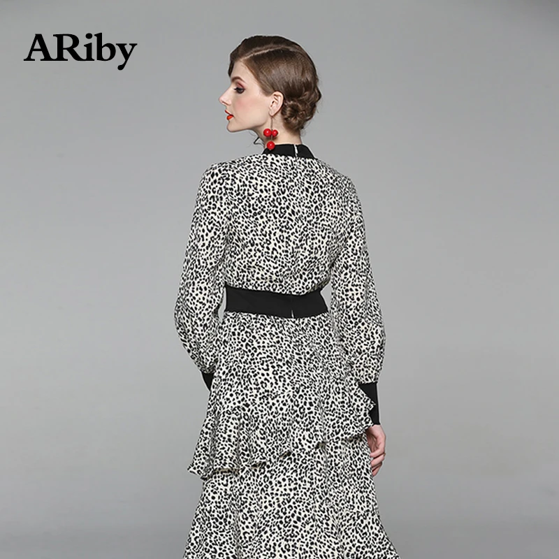 Women Dress Club Maxi Dress 2019 New Spring and Summer Leopard Printed Fashion Long Sleeves Irregular Slim Plus Size Dresses