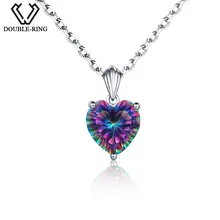DOUBLE-R 925 sterling silver Heart Necklaces & Pendants for women Rainbow Fire 3.2ct Created Mystic Topaz Fine Jewelry