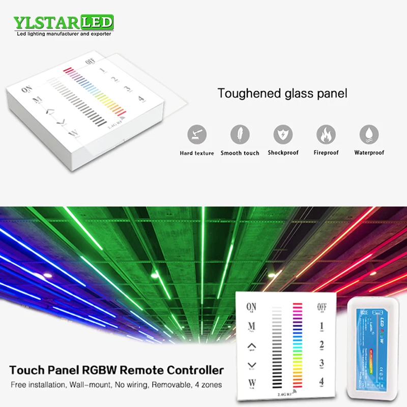 

YLSTAR 12V 24V 4 Channel RGBW Led Panel Controller 2.4G wireless 4 Zone RF remote Touch Panel Wall-mounted RGBW led Controller