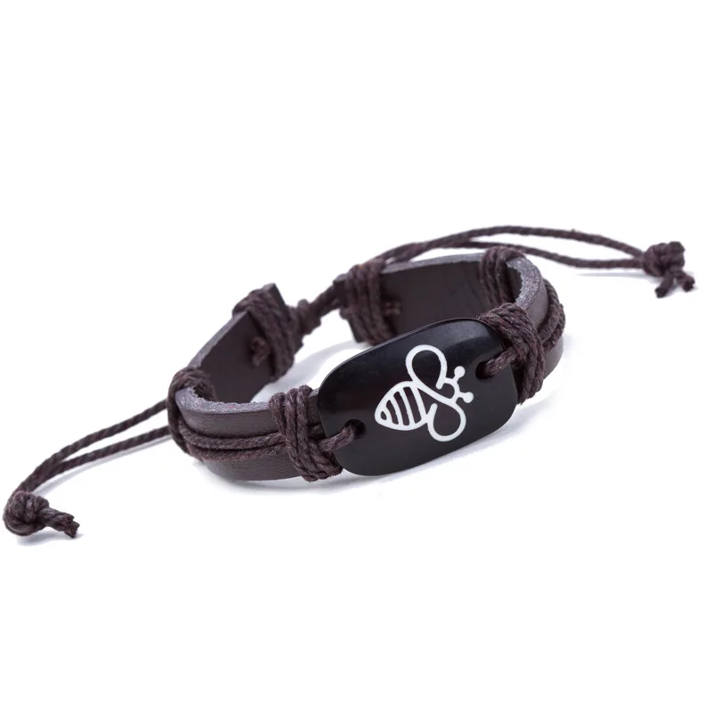 Fashion woven bracelet trend bee pattern woven leather bracelet men's simple leather bracelet classic all-purpose bracelet Fashion woven bracelet trend bee pattern woven leather bracelet men's simple leather bracelet classic all-purpose bracelet