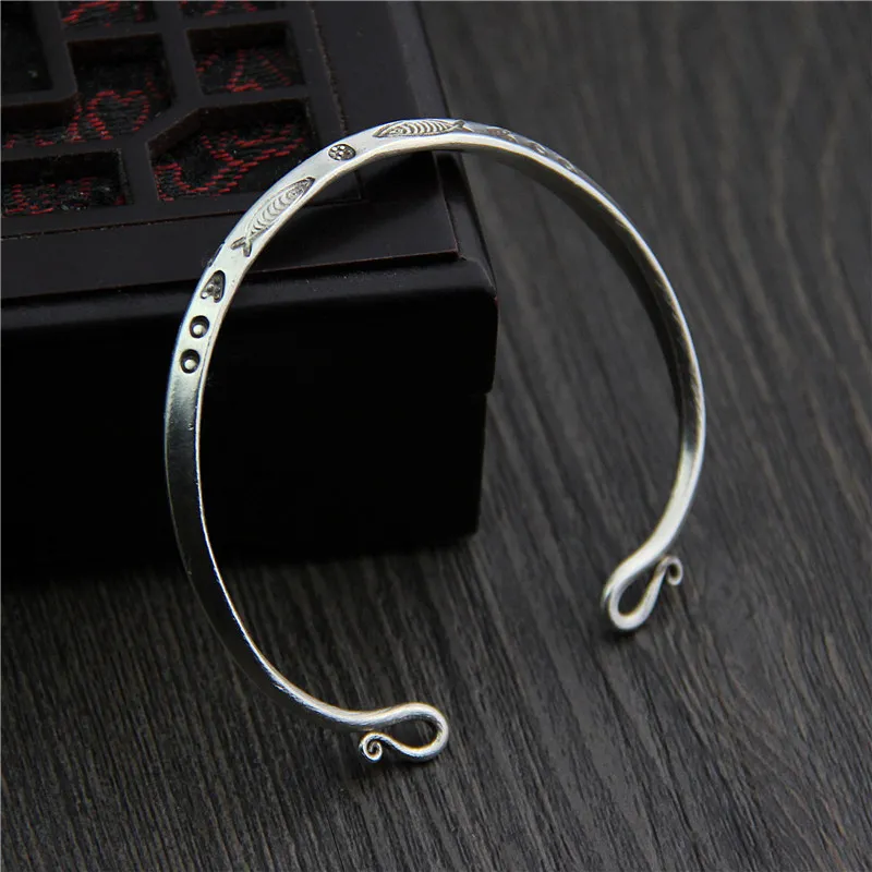 

Handmade Stackable Bangle VIntage 999 Sterling Silver Fish Cuff Bracelet for Women Jewelry Gift for Her