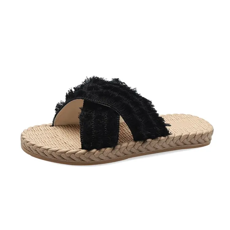 

Slippers female summer fashion wear 2019 new beach out Korean version of knitted slippers outdoor flat bottom half slippers