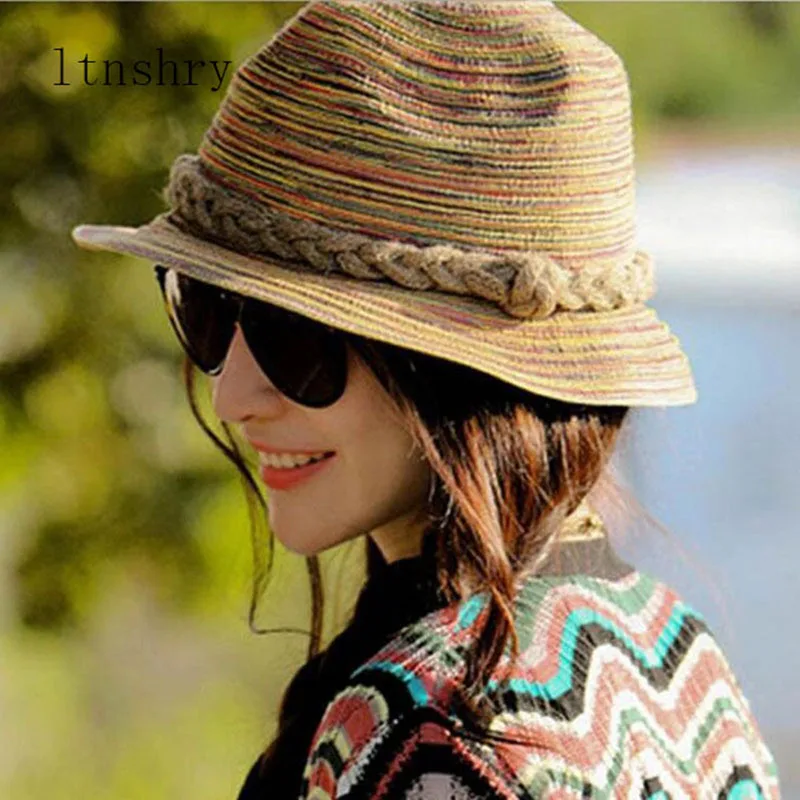 

new summer women girls colorful straw sun hats jazz hats beach hats for women chapeu feminino hats free shipping