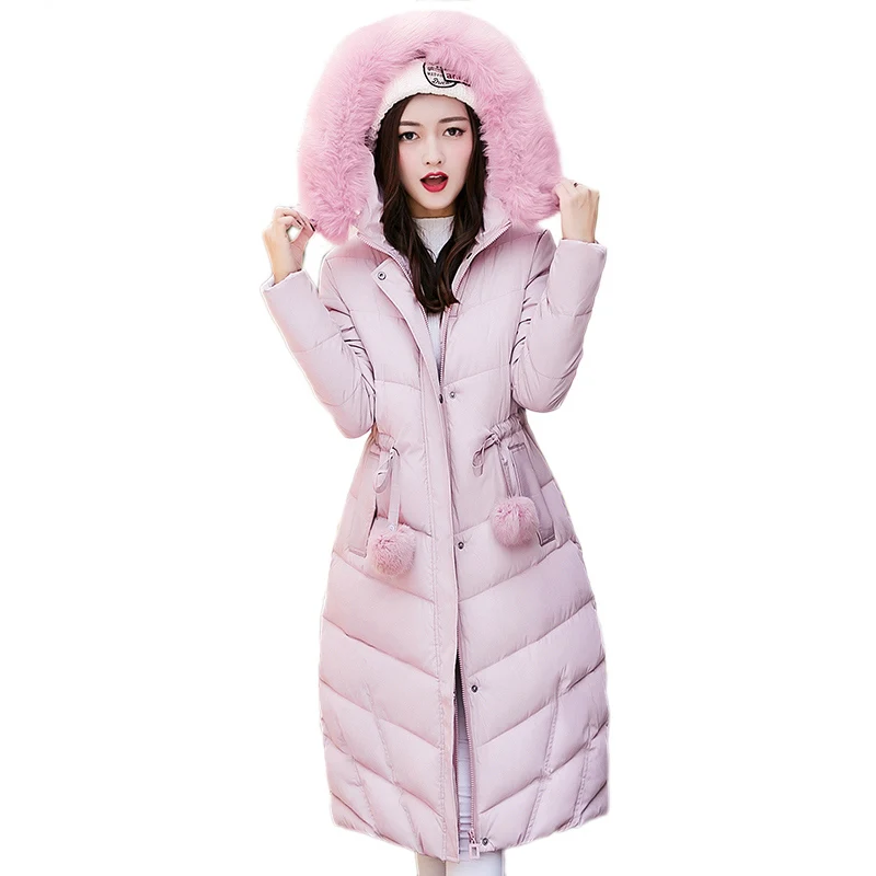 

Maxi Winter Coat 2017 Casual Slim Faux Fur Collar Winter Jacket Coat Women Hooded Thick Long Cotton Parkas Female Coat FP0094