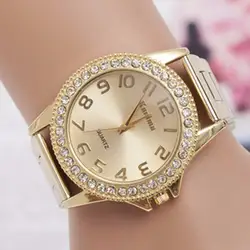 Новый известный бренд Relogio feminino золотыми стразами Для женщин Часы Роскошные модные часы из нержавеющей стали Повседневное кварцевые