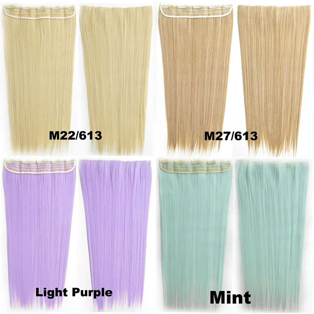 Delice 24 "5 клипов цельное наращивание волос женский длинный шелковистый прямой зажим в синтетических наращивания волос светло-фиолетовый