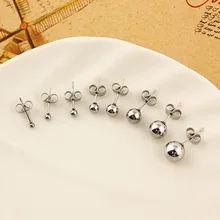 Высококачественные разноцветные полированные круглые серьги-гвоздики из нержавеющей стали, безопасные, предотвращающие аллергию, булавки, размер 2-8 мм для Femmal Brin