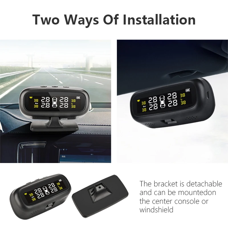 Jansite Solar TPMS Car Tire Pressure Alarm Monitor System Display Intelligent Temperature Warning with 4 sensors BAR LCD Display