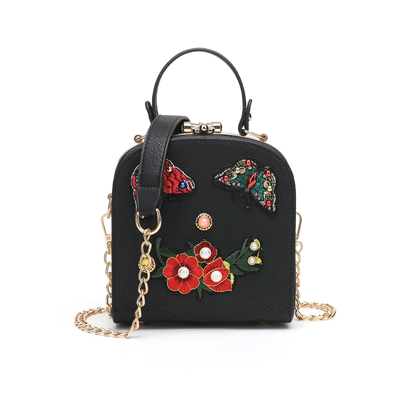 

Chinese Style Women Shoulder Bag Chain Strap Flap Butterfly Flower Pearl Designer Handbags Clutch Bag Ladies Messenger Bags