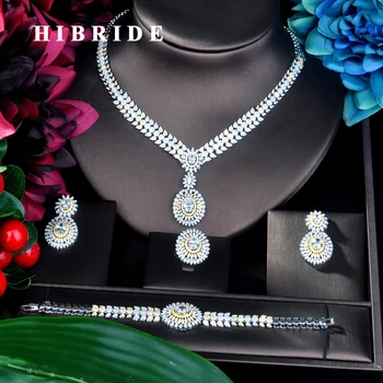 

HIBRIDE TrendyWomen Jewelry Round Shape CZ Earrings Necklace Earring Women Bridal Jewelry Set For Party Gits N-893