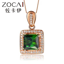 ZOCAI БРЕНД Цепочки и ожерелья Шансон серии 1.3 CT настоящий зеленый турмалин чистый 18 К розового золота Подвеска с 925 Серебряная цепочка d03906