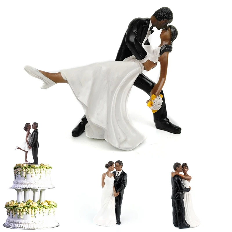 Wedding Cake Topper Romantic Black Groom Bride Marry Figurine Wedding