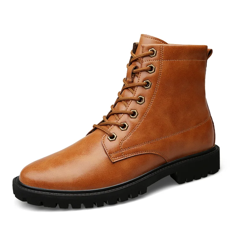 PINSV/зимние ботинки; Мужская обувь; военные ботинки из натуральной кожи; черные тактические Защитные Ботинки; chaussure homme; Размеры 37-48 - Цвет: Light brown