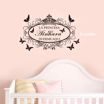 

DIY Spanish Princess Crown Butterflies Customized Name Removable Poster Mural Decals Wall Decor Girl's Room Wallpaper Home Decor