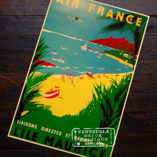Air France Mauritius Beauty Landscape Trip Travel Retro Vintage Poster Decorative DIY Wall Art Home Bar Posters Decor