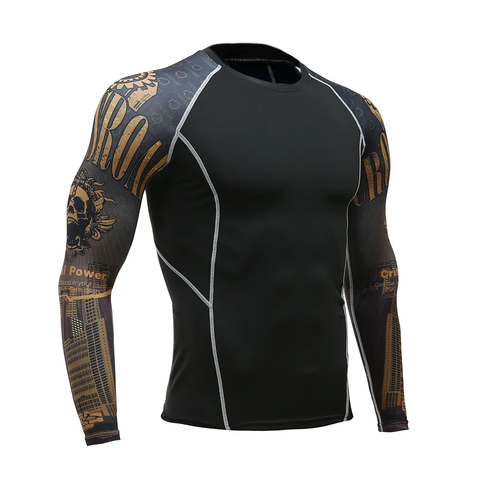 Для мужчин s Фитнес 3D принт с длинным рукавом Велоспорт базовые слои для мужчин обтягивающие термальные майки компрессионные рубашки ММА тренировки базовые слои - Цвет: 1