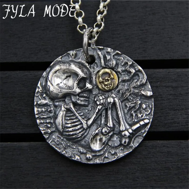 

Father's Day's Gift Casting High Quality S925 Sterling Silver Men's Biker Skull Skeleton Charming Round Pendant Thanksgiving