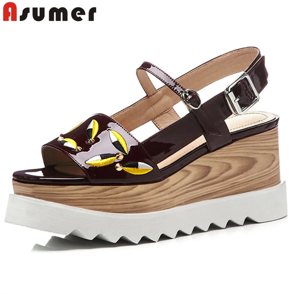 

ASUMER white wine red fashion summer new arrive shoes woman platform wedges shoes sandals women buckle genuine leather shoes