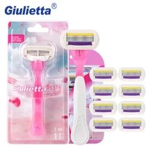 Giulietta безопасности красота бритья бритвы для женщин 10 шт./компл.(1 ручка и 9 лезвий) 4 слои нержавеющая сталь лезвие прямо Бритье