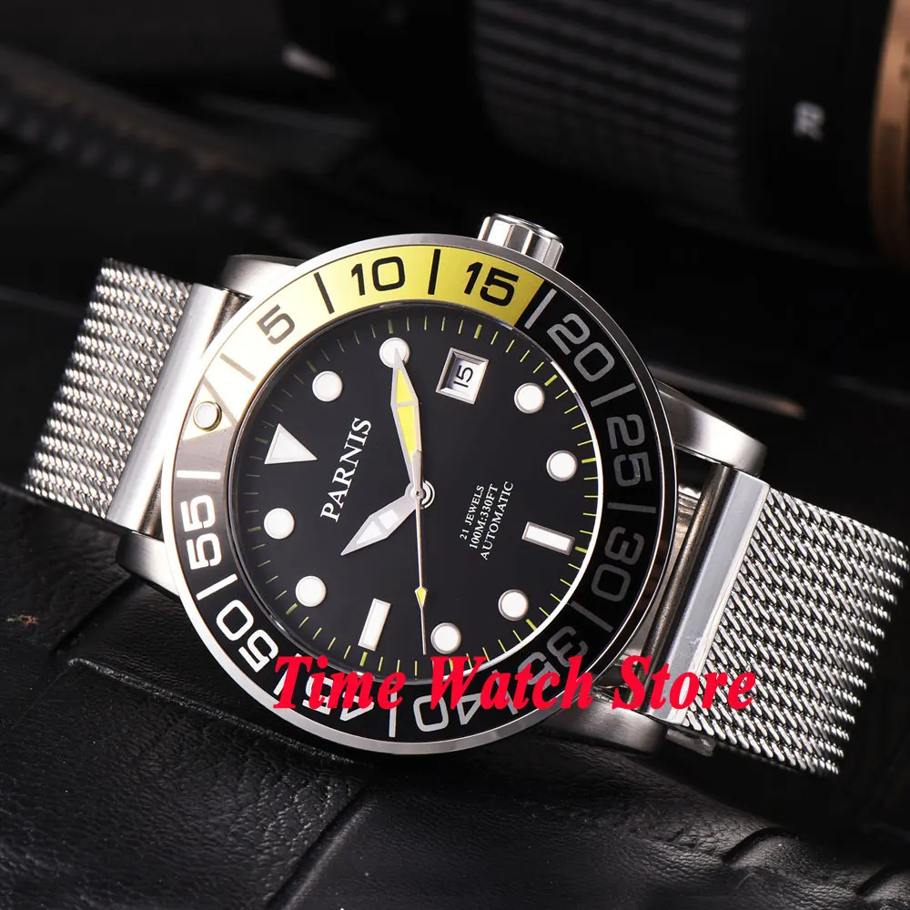 Parnis 42mm sapphire glass luminous metal strap 21 jewels MIYOTA 821A