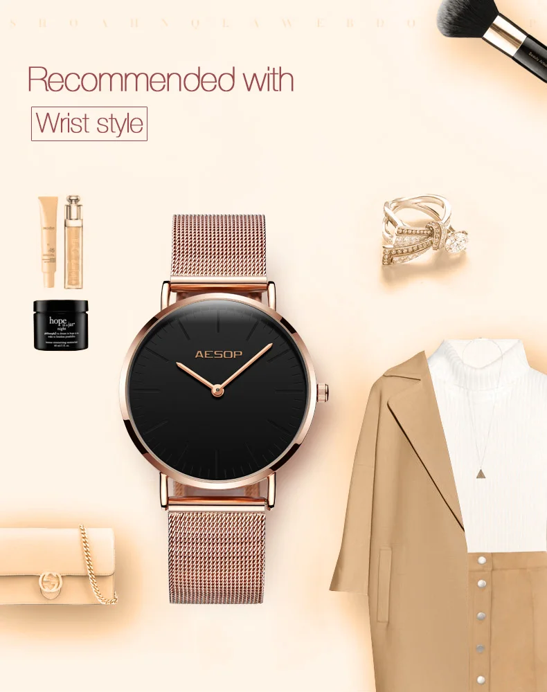 AESOP женские кварцевые часы 2019 золотой Стальной ремешок женские наручные часы женские Роскошные наручные часы Relogio Feminino