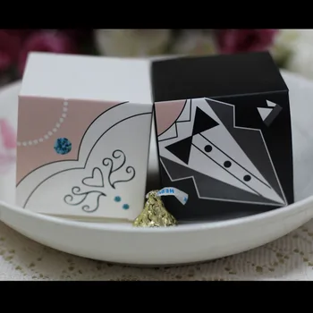 

20pcs/lot(10pair) Beautiful Bride Dress And Groom Suit Wedding Candy Box Special Party Favor Gift Box Happy Event Supplies 6*6*6