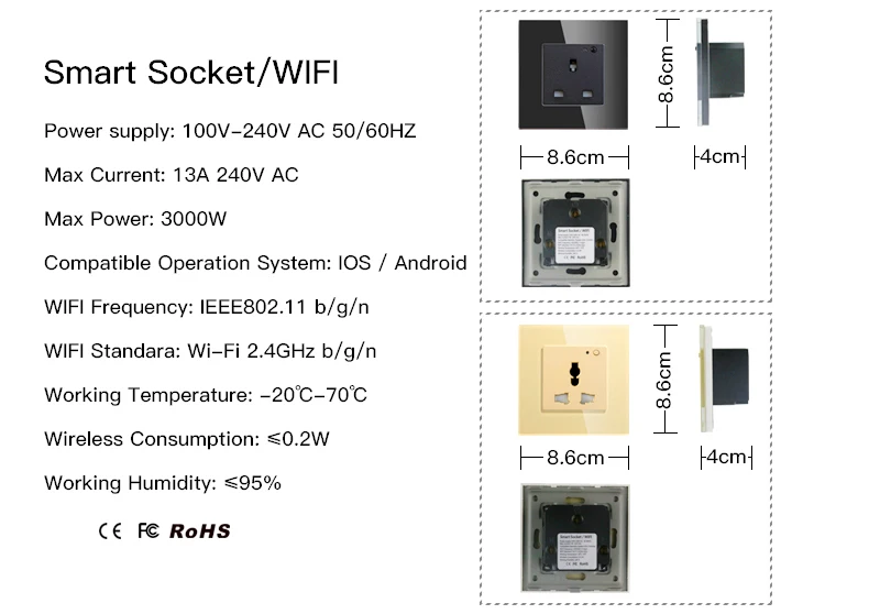 Wi Fi Smart розетка для стены стекло панель Smart Life/туя приложение дистанционное управление, работает с Amazon Echo Alexa Google Дома ЕС FR Великобритания