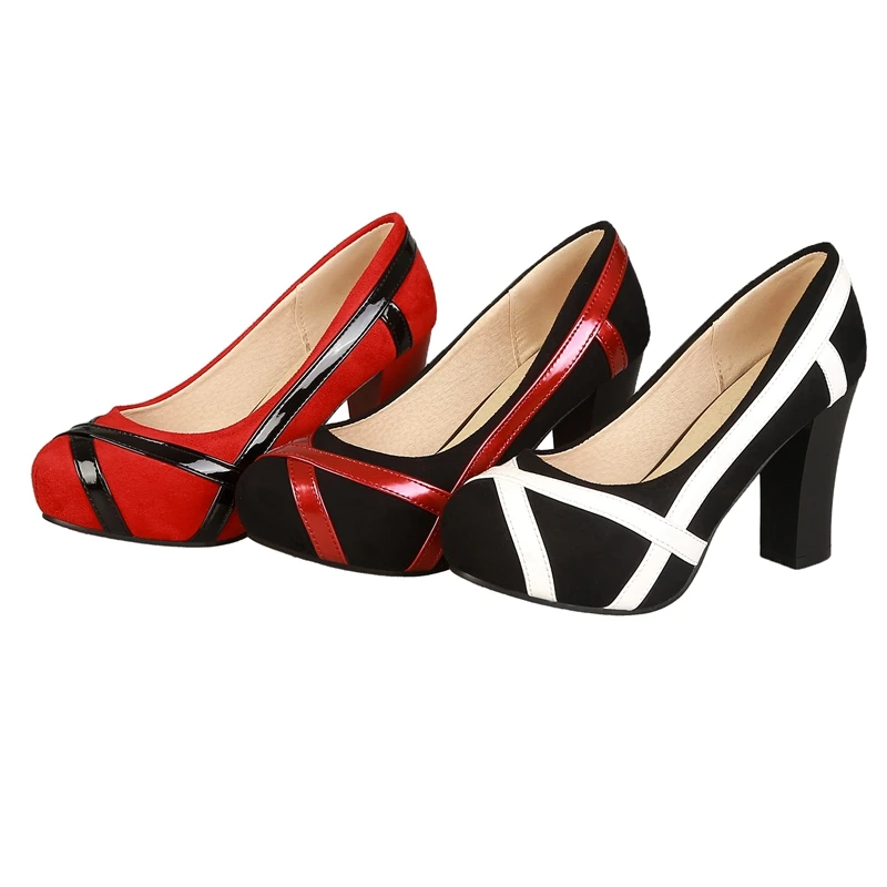ASILETO/Большие размеры 45, 46, красные женские туфли-лодочки замшевая женская обувь на высоком каблуке Женская обувь на платформе с круглым носком, Повседневная офисная обувь, zapatos mujer