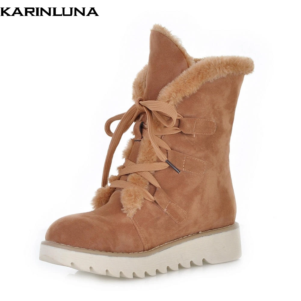 

Karinluna 2018 Fashion Large Size 32-43 Warm Snow Comfortable Warm Shoes Woman Ankle Boots Woman Add Fur Winter Boots