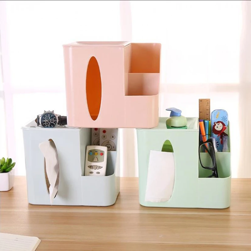 

Plastic Desktop Tissue Paper Box For Home Office Organizer Remote Control Holder Cosmetic Brush Sundries Basket Container Case