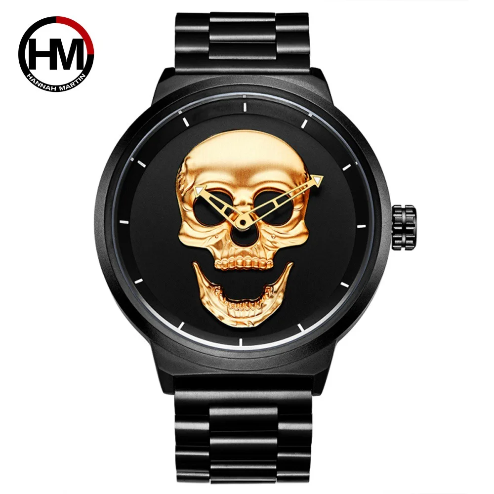 

Cool Punk 3d Skull Men Watches Stainless Steel Top Luxury Brand Sports Quartz Movement Waterproof Shockproof Male Wristwatches