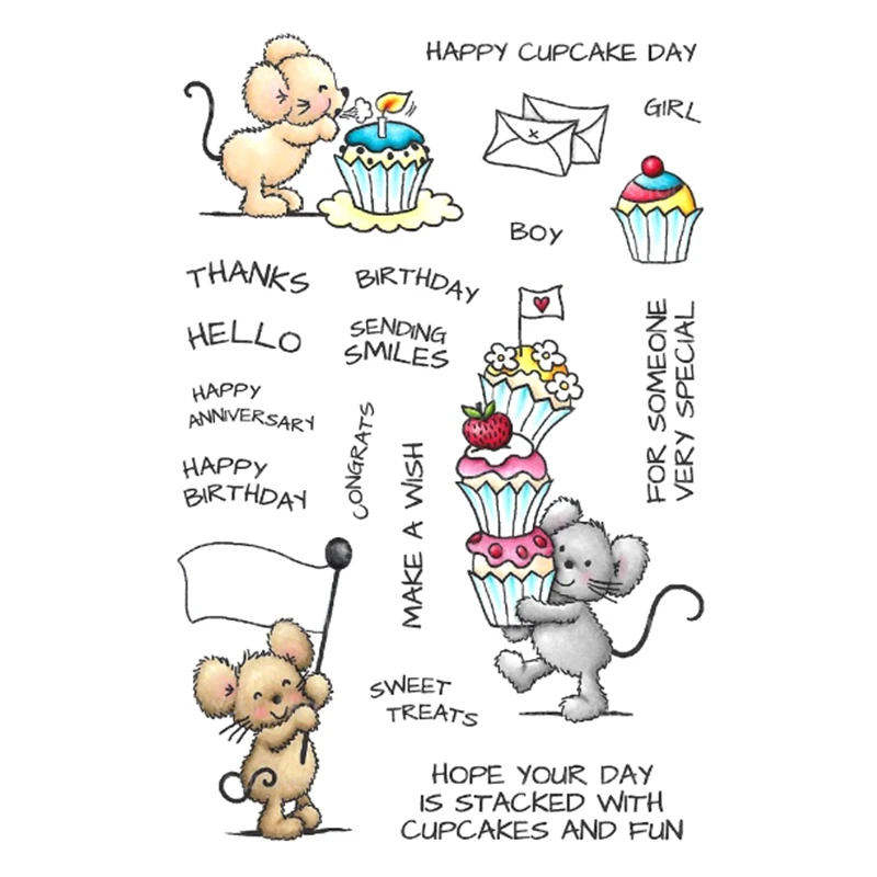 

Birthday Mouse Transparent Clear Stamps for DIY Scrapbooking/Card Making/ Photo Album Decorative/Kids Fun Decoration Supplies