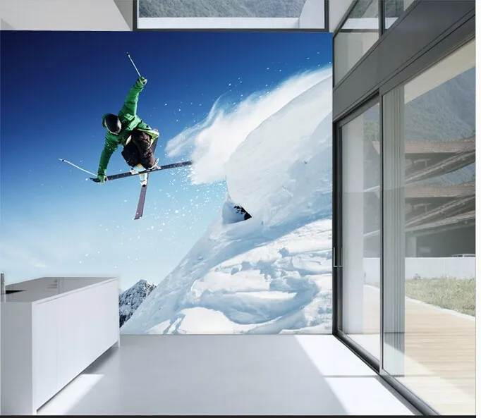 Пользовательские обои росписи для гостиной ТВ фон Papel де Parede 3D Приключения Спорт на открытом воздухе лыжи Горные пейзажи