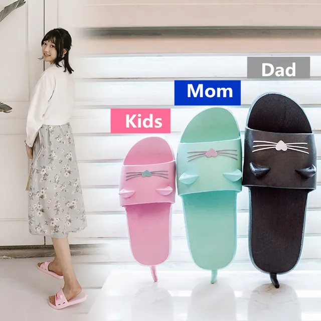 PXELENA Size 30-45 Lovely Women Slippers Cartoon Cat Summer Indoor Family Bathroom Slippers Lovers Slides Flip Flops Flat Shoes