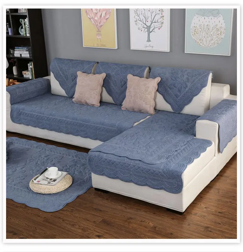 Зеленые синие стеганые чехлы для диванов с цветочной вышивкой, чехлы для мебели для гостиной, секционные чехлы для диванов SP4894