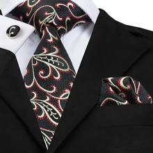 Мужские галстуки шелковый черный галстук в цветочек карманные Квадратные Запонки Набор строгий галстук подарок для мужчин Деловая распродажа галстук Hi-Tie C-1671