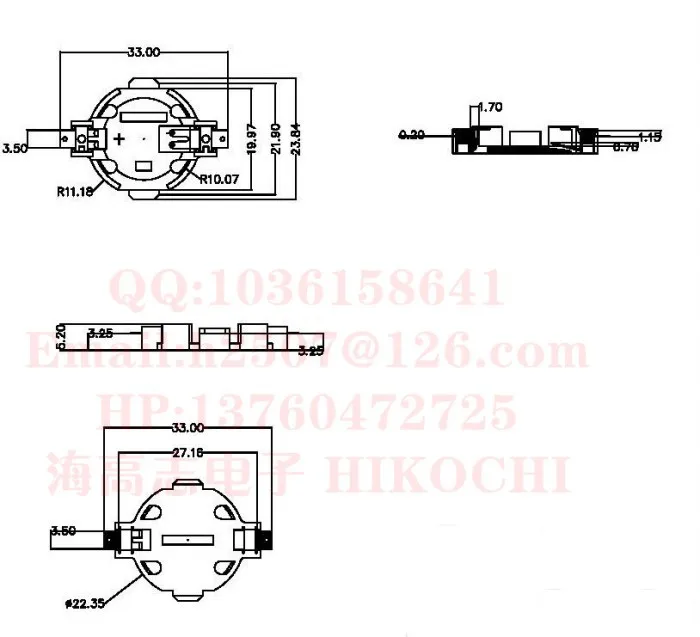 Hikochi CR2032 держатель батареи BS-2032-12 мозаика горизонтальный патч ультра-тонкие золотые-пряжка с покрытием PN1057 батареи супер тонкий