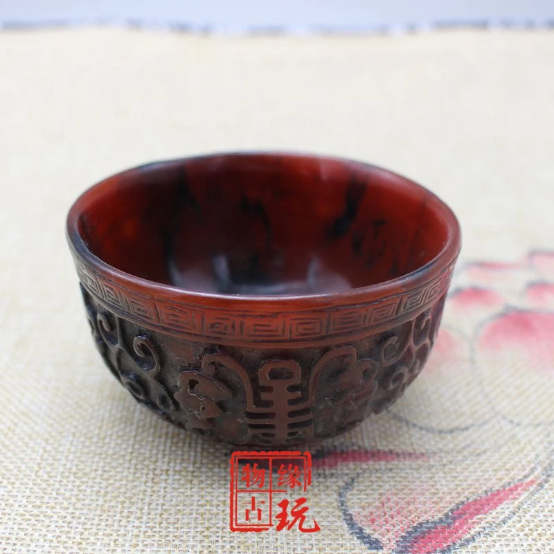 

China Old Beijing old goods Ox horn carving and longevity bowl