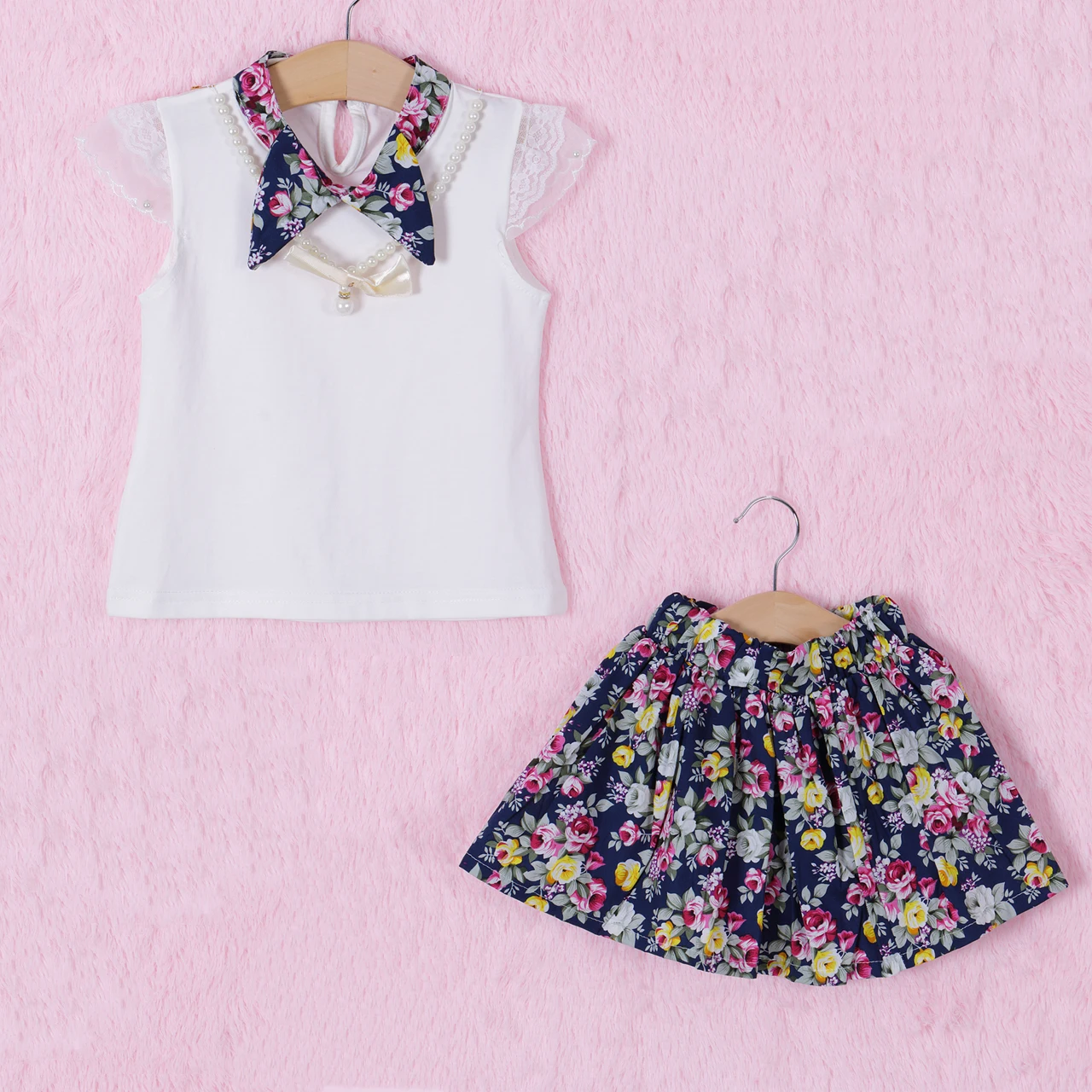 Pudcoco/комплект для девочек, От 3 до 7 лет в США, 3 предмета, футболка для девочек+ юбка с цветочным рисунком+ ожерелье для наряда, платье принцессы