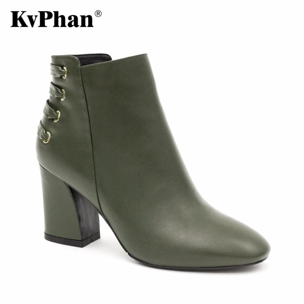 

KvPhan Shoes Women Boots Luxury Brand Ankle Boots Autumn High Heels Boots Foil Genuine Leather Shoes Zipper Shearling Shoes