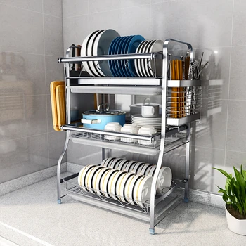 

NO 304 Stainless Steel Kitchen Shelf Dish Rack Drain To Dry Dishes and Chopsticks Supplies Storage Box Drain Bowl Shelf Kitchen