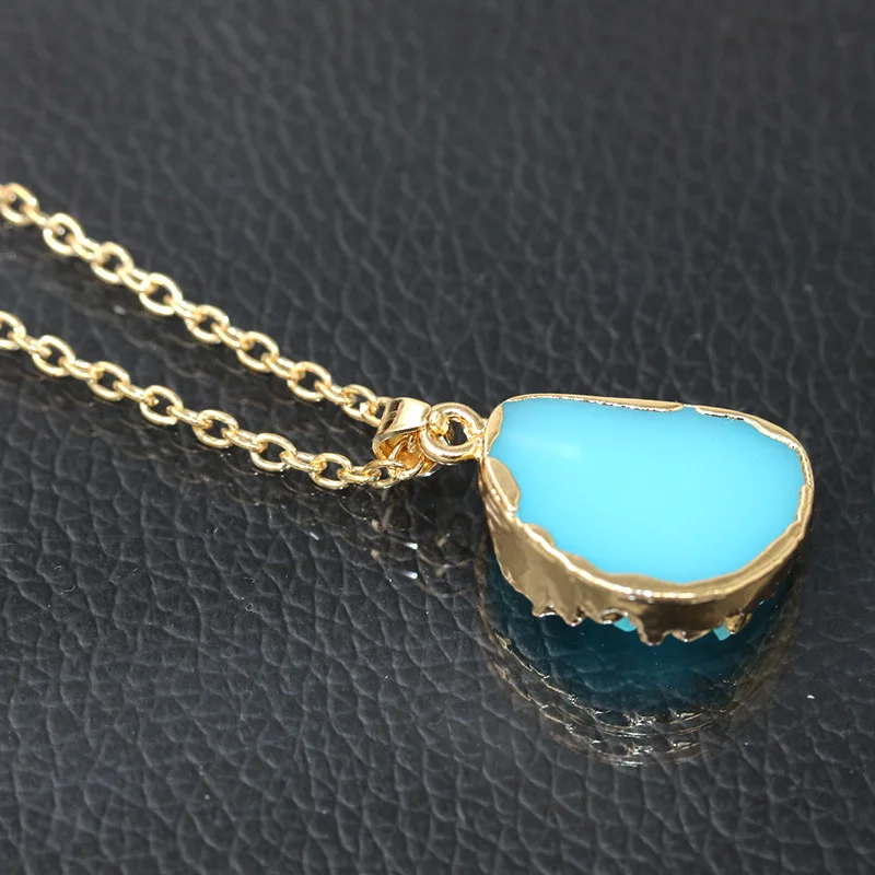 Rough Blue Crystal Surface Geometric Stone Pendant Golden Necklace for Women Around 54 cm | Украшения и аксессуары