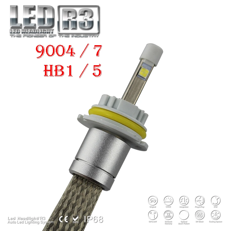 

1 Set R3 9004 HB1 / 9007 HB5 80W 9600LM CRE LED Headlight System XHP50 CHIP Auto Truck 12/24V WHITE 6K Driving Conversion