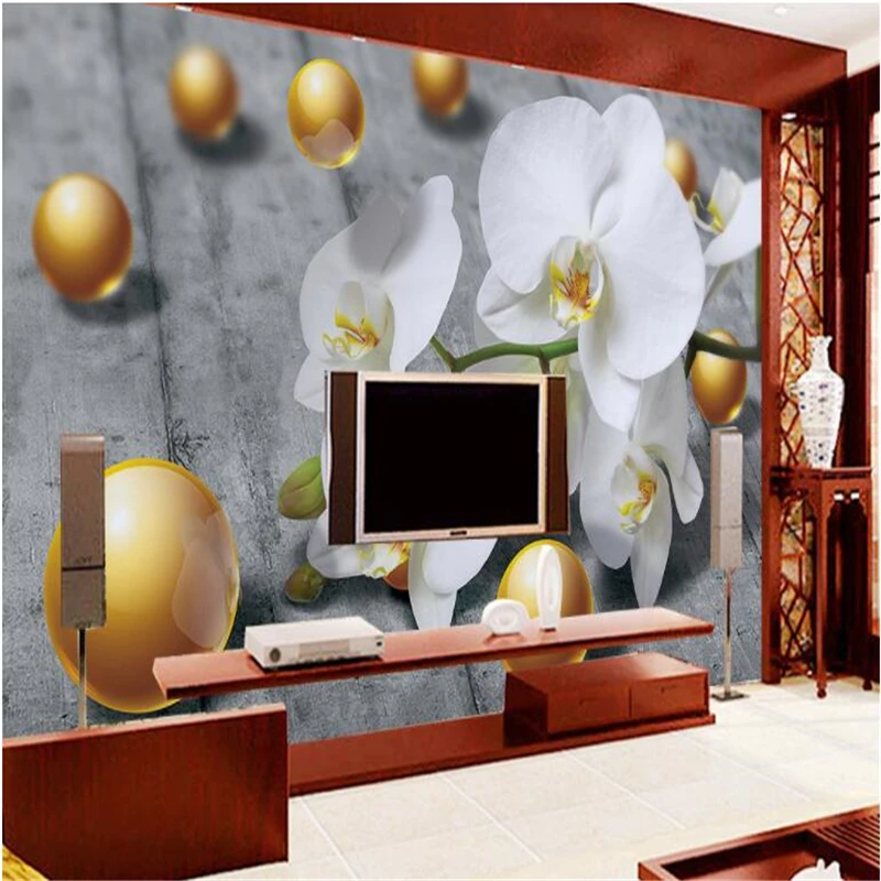 Большой заказ обои росписи Калла оставить Мрамор 3D Золотой шар ТВ фон стены papel де