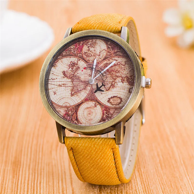  New fashion branded watch Women's World Map Cowboy Band Analog Quartz Wrist Watch Women Wholesale #2AP16 (6)