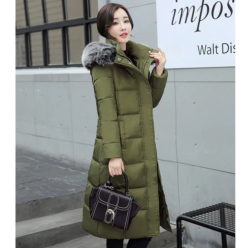 Grand Mode Vers Bas De Veste Femelle armygreen black Parkas Nouveau Le Col Canard Élégante Femmes White Mince Chaud Ouatée D'hiver Manteau Épais Fourrure Long aApnw4xq8I