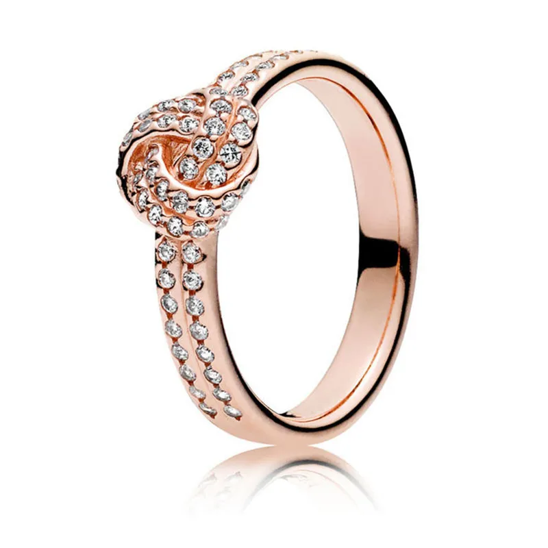 

Fashion 100% 925 Sterling Silver Rose Sparkling Love Knot Ring For Women Wedding Engagement Gift Fine Europe Jewelry Original