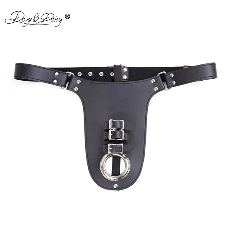 DAVYDAISY Men Chastity Belt Cock Rings Panties PU Leather Gay Fetish Thongs Sexy Lingerie Exotic Adult Male Underwear UN535