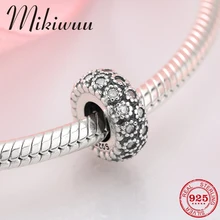 925 стерлингового серебра круглые блестящие хрустальные цирконовые бусины DIY Изготовление бисерных украшений подходит Pandora Подвески Браслет