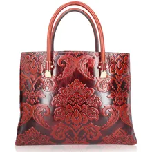 Итальянская кожа, логотип на заказ,, Прямая поставка, винтажная женская сумка в этническом стиле, тисненая кожаная женская сумка